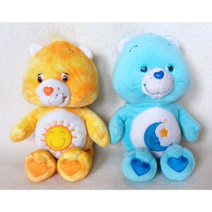 (2) Care Bears 2003 Sunshine Bear & 2002 Bedtime Bear 9" Plush